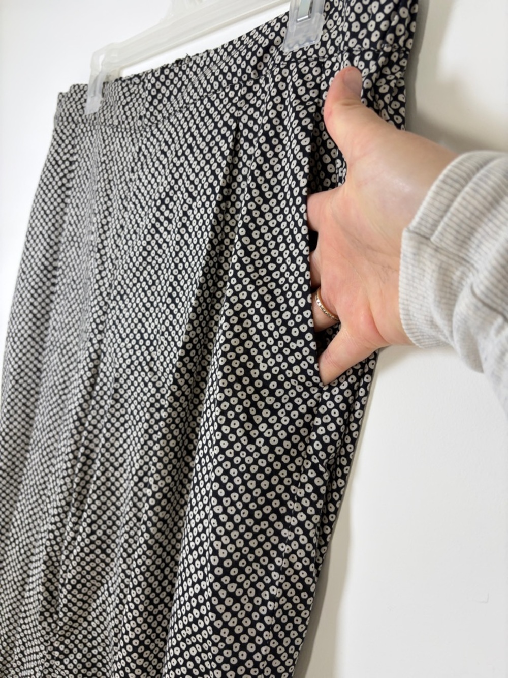 Eileen Fisher Bandhini Dot Wide Leg Black & White Organic Cotton Pants - L - Picture 4 of 11